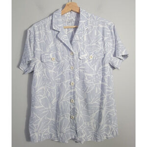 Madewell Womens XS Linen Blend Camp Shirt Floral Short Sleeve Gray